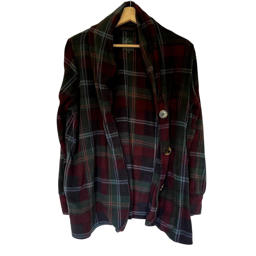 CuddlDuds green red checkered button down pajama top pockets fleece women's M